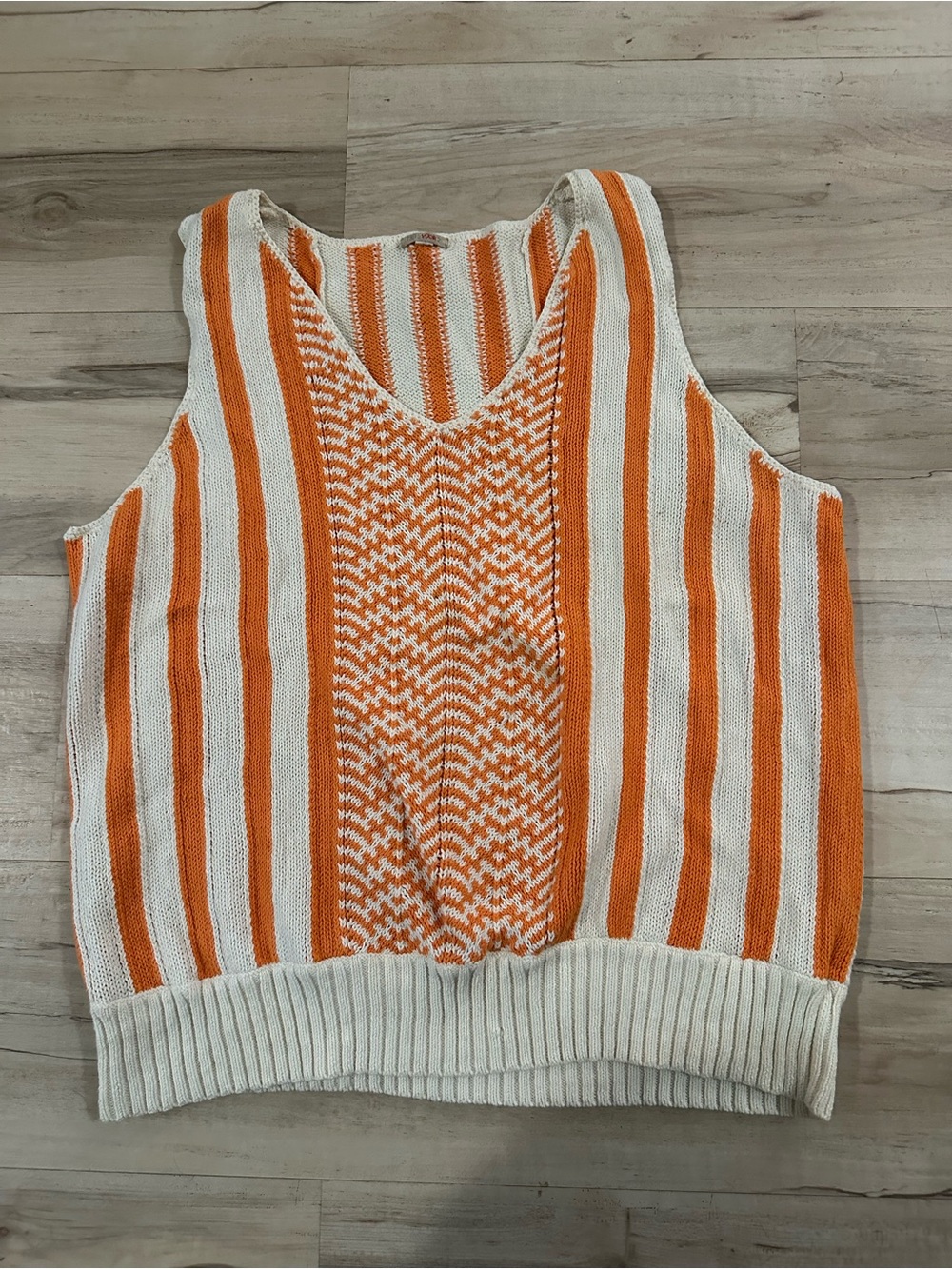Striped Knit Tank Top - Orange & Cream by Anthropologie